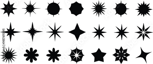 Shine star sparkle vector set. Sparkle star icons collection. Shine icon. Decorative twinkle and bursts forms, abstract shining flash symbols shapes, geometric graphic elements