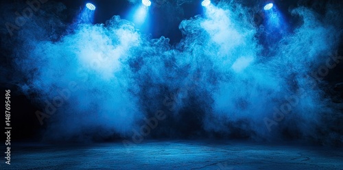 Wallpaper Mural A dramatic stage scene illuminated by blue spotlights. surrounded by swirling fog. creating an atmospheric backdrop for performances or events Torontodigital.ca
