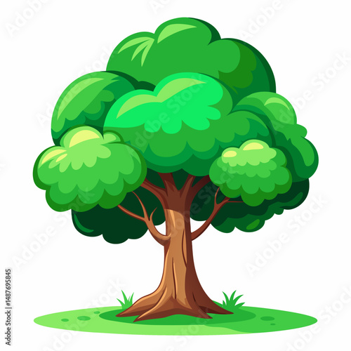 Vibrant Tree of Life: A lush and colorful illustration of a tree, with a thick trunk, a profusion of green leaves, and a hint of grassy terrain. A symbol of growth and natural splendor.