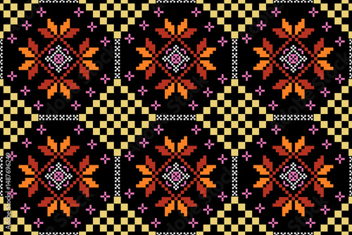 Cross stitch pattern concept showcasing traditional ethnic geometric pattern, Design for textile, background,carpet,wallpaper,clothing,wrapping,Batik,fabric,Vector illustration	

