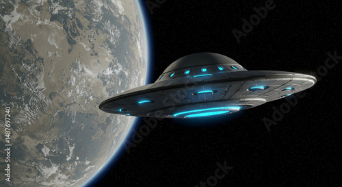 ufo,  spaceship,  flying saucer, UFO Spaceship Over Earth