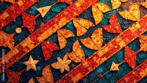 Geometric tapestry pattern, bold shapes and earthy tones, decoration, tapestry