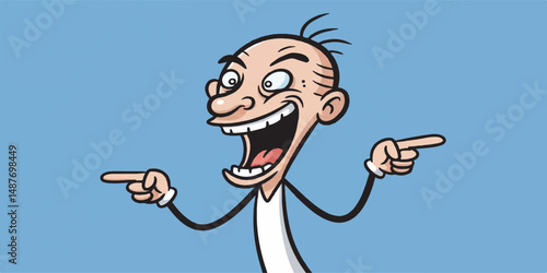 Crazy Man Laughing and Pointing Vector, Funny Stick Figure Cartoon Illustration
