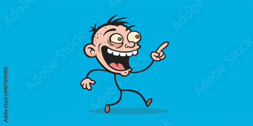 Stick Figure Laughing and Pointing, Funny Cartoon Concept Illustration