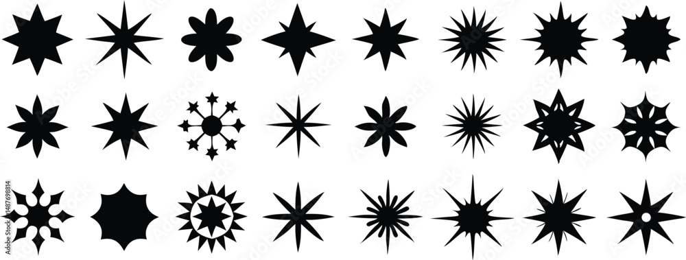 Shine star sparkle vector set. Sparkle star icons collection. Shine icon. Decorative twinkle and bursts forms, abstract shining flash symbols shapes, geometric graphic elements Shine star sparkle vector set. Sparkle star icons collection. Shine icon. Decorative twinkle and bursts forms, abstract shining flash symbols shapes, geometric graphic elements