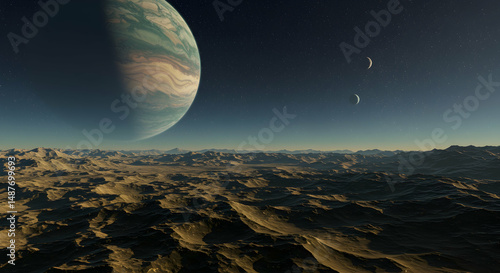 alien,  planet,  landscape, Alien Planet Landscape with Moons
