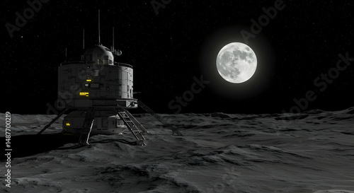 moon,  lunar,  base, Lunar Research Outpost Under the Full Moon