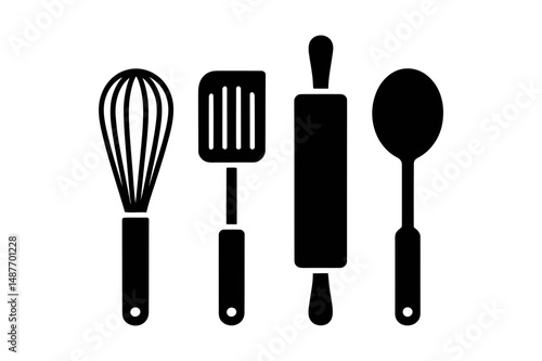 Kitchen utensils cooking baking tools silhouette art