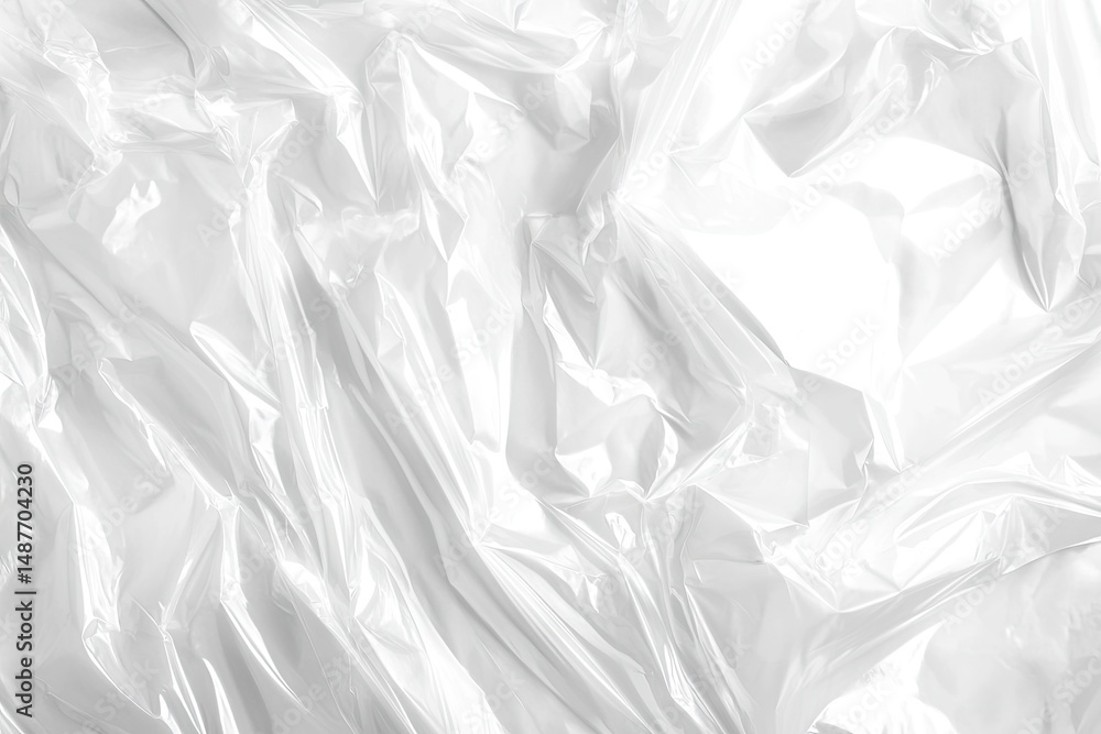 Obraz premium A close-up view of crumpled white plastic fabric. showcasing its shiny surface and intricate folds. ideal for backgrounds in fashion. product photography. or design projects