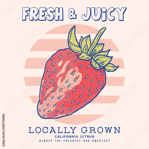Trendy Strawberry Tee Shirt, Fruit vintage t-shirt design.fruit print. Retro Strawberry T-Shirt,Sweatshirt fruits print design,women's food fashion. Strawberry hand-drawn vector graphics, summer vibes