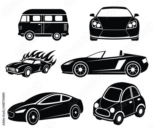 Set of cars silhouette vector illustration on white background