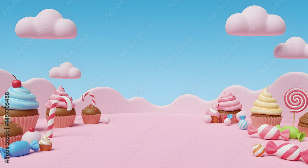 3d rendering, 3d illustration, cupcake, Sweet Dreams Candy Land Cupcakes 3D Render 3d rendering, 3d illustration, cupcake, Sweet Dreams Candy Land Cupcakes 3D Render