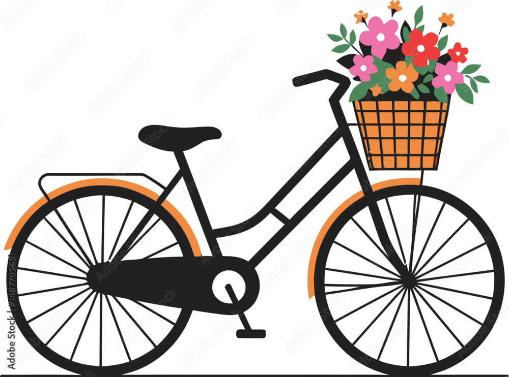 Fototapeta premium Minimalist Bicycle with Flower Basket