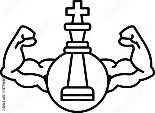 A muscular man is holding a chess piece in his right hand