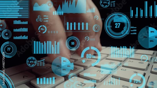 Creative visual of business big data and finance analysis on computer showing concept of statistical investment decision making methodology, fintech and financial engineering .