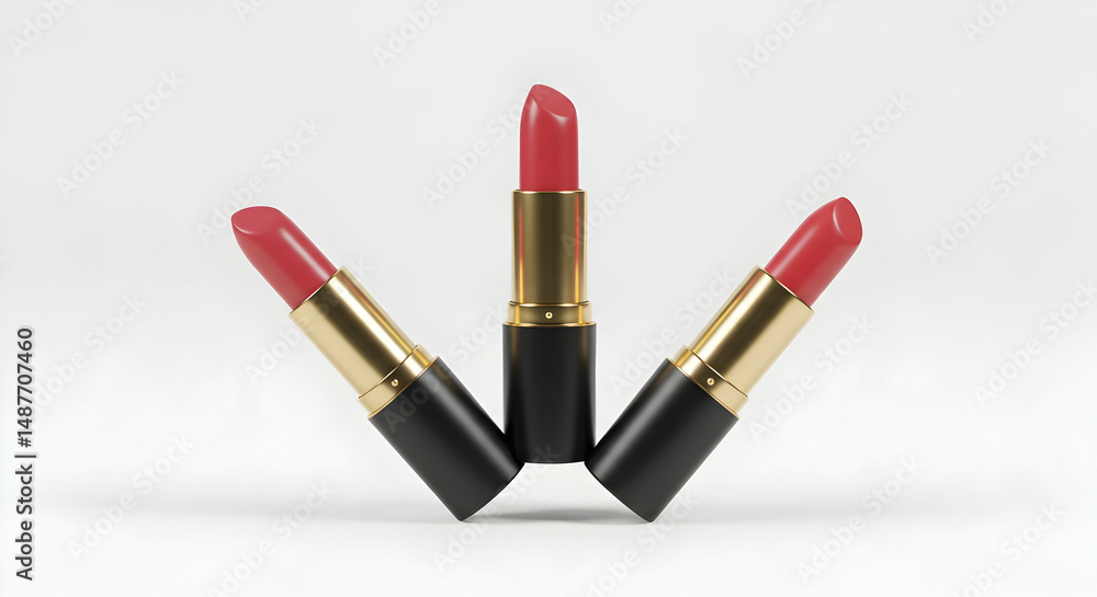 Obraz premium lipstick, lipsticks, red lipstick, Three Red Lipsticks in a V-Shape