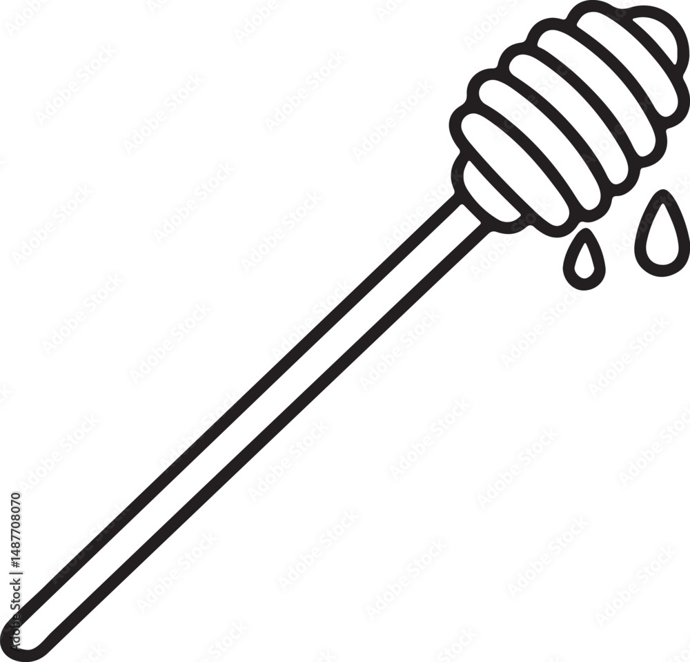 honey dipper stick with dripping honey line art, black outline, vector and illustration, coloring book page line art drawing honey dipper stick with dripping honey line art, black outline, vector and illustration, coloring book page line art drawing