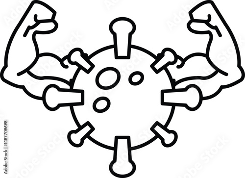 A cartoon of a man with his arms raised and a virus in the middle