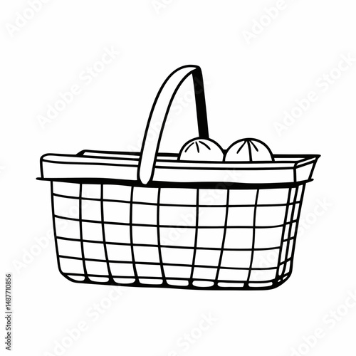 Minimalist Outline Illustration of Farmers Market Basket