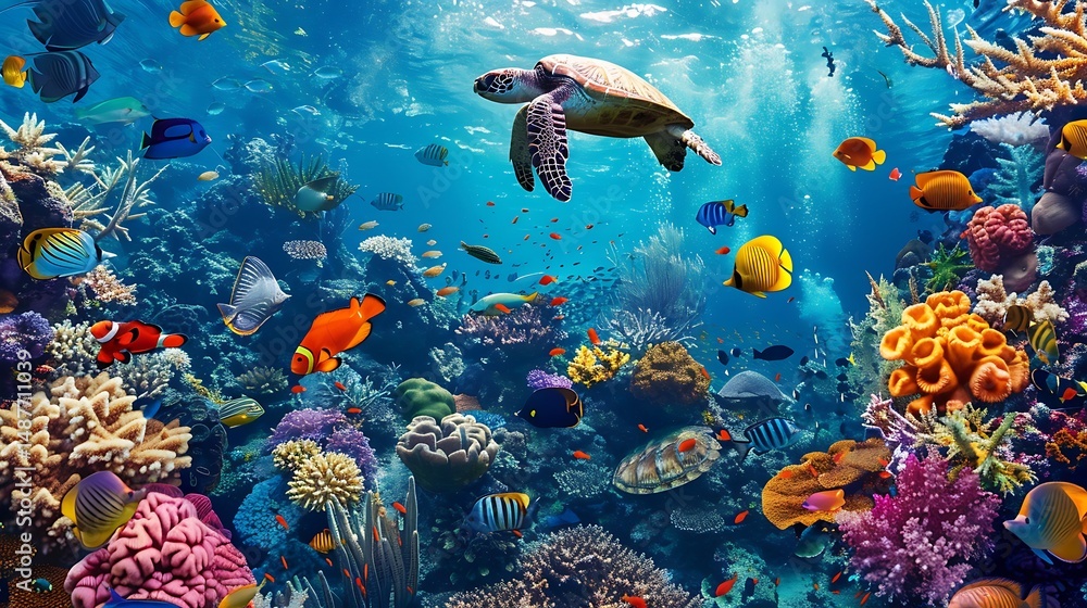 Fototapeta premium coral reef with fish