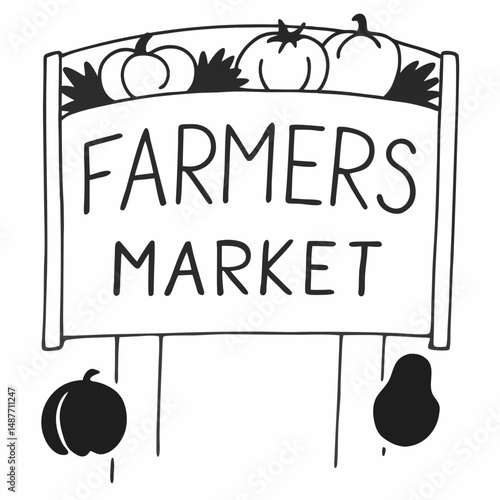 Vintage Style Line Art of Farmers Market Sign