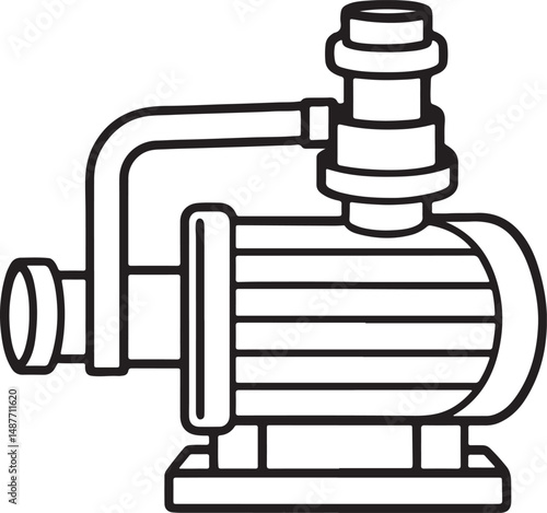 vacuum pump line art, black outline, vector and illustration, coloring book page line art drawing