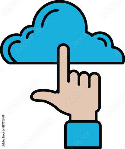 A hand pointing at a blue cloud