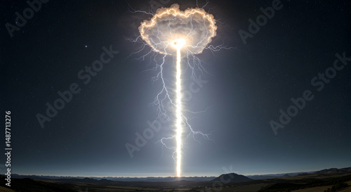 lightning,  lightning bolt,  lightning strike, Giant Lightning Strike over Landscape at Night
