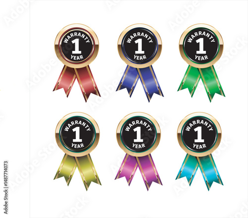 set of 10 year 1,2,3,4,5,6,7,8,9,10 year warrenty black and goldan, label badge gold and black style isolated on white background, Vector golden warranty
