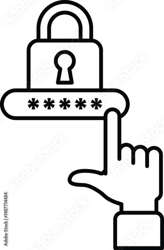 A hand pointing to a password lock