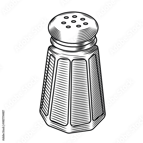 Salt or pepper shaker vector illustration in sketch style. Hand drawn hatched line art on isolated background. Cutlery for spices and seasonings.