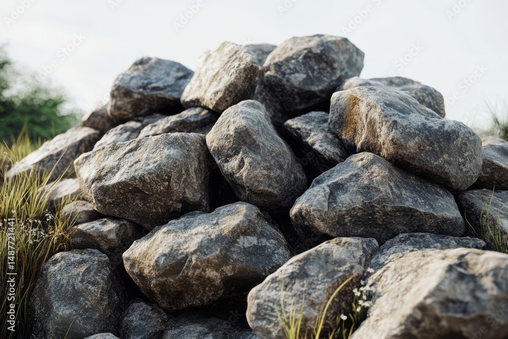 Pile of Grey Rocks in Grassy Area Outdoors Pile of Grey Rocks in Grassy Area Outdoors