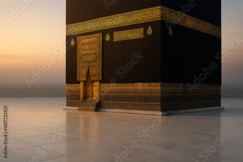 Kaaba Door at Sunrise in Mecca Saudi Arabia. Generative AI