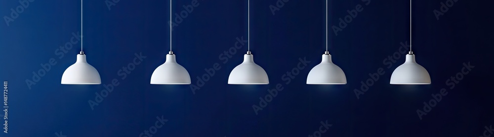 Five spherical pendulums gently swaying against a deep blue backdrop. creating a serene atmosphere. perfect for illustrating motion and balance in design concepts Five spherical pendulums gently swaying against a deep blue backdrop. creating a serene atmosphere. perfect for illustrating motion and balance in design concepts