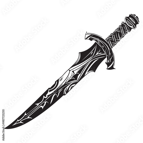 Fantasy Sword silhouette vector illustration, tribal art design fantasy sword for tattoo