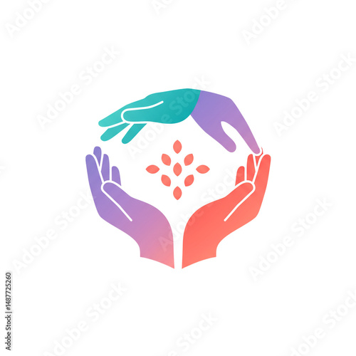 Harmonious hands holding nature's core, symbolizing collaborative conservation, unity, and organic growth through collective effort and mutual support