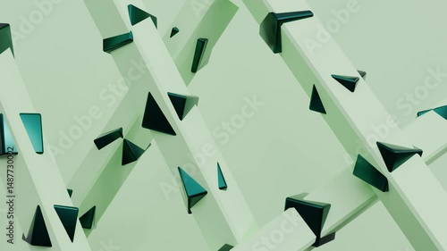 Pale green rectangular beams intersect and overlap at various angles, forming a structural grid. Abstract Loop animated background. Soft, uniform lighting casts a subtle, clean, futuristic background.