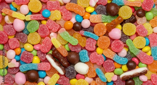Colorful assortment of hard and gummy candy sweets