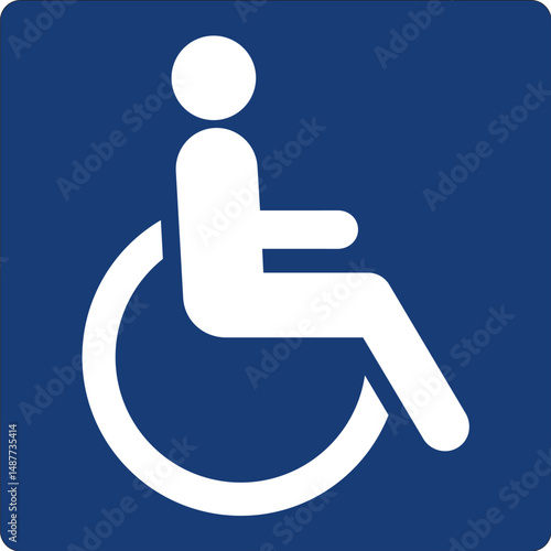 wheelchair accessible icon with person in mobility aid symbol on blue background for accessibility signage