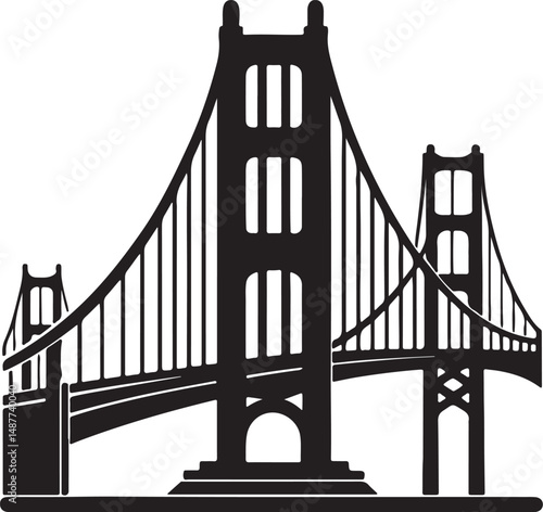 golden gate bridge silhouette, black and white silhouette, vector and illustration