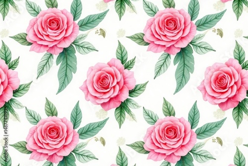 Delicate watercolor roses & leaves, repeat pattern, watercolor, floral, fabric