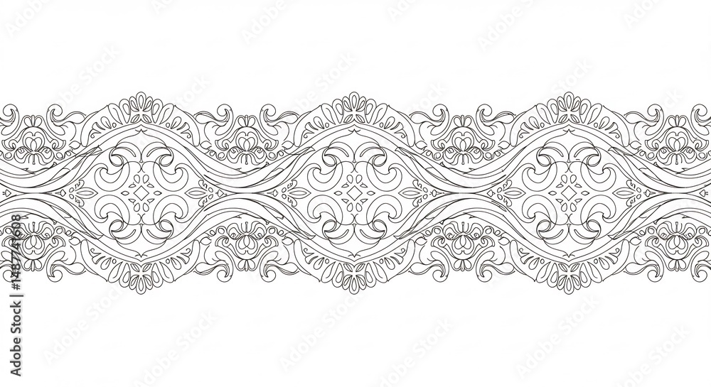 Fototapeta premium Intricate Ornamental Border Design with Floral Swirls and Line Art Elements