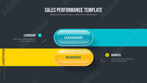 Company Overview Two Step Diagram Frame Template. Investor Growth Slide Design Vector Illustration. Corporate Campaign 2 Option Infographic Slideshow Layout.
