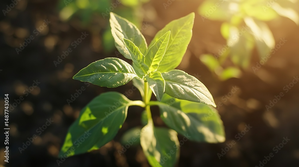 Obraz premium Young plant thriving in soil under sunlight, symbolizing growth and eco-consciousness. 