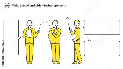 指示棒で説明する中高年のビジネスパーソン　全身アバター
