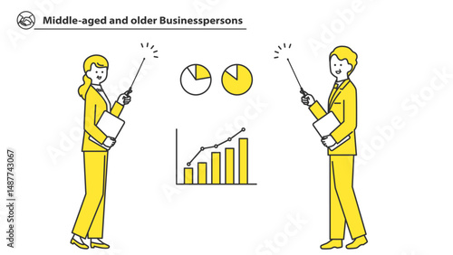 指示棒で説明する中高年のビジネスパーソン　全身アバター