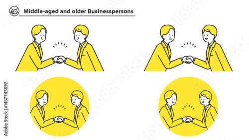 握手する中高年のビジネスパーソン　上半身セット