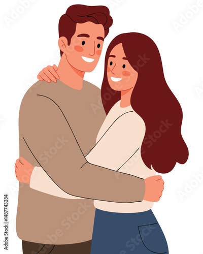 Young Couple Embracing Lovingly with Smiles in a Joyful and Warm Moment of Affection