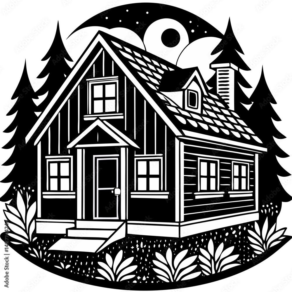 Naklejka premium House on white background, Homes vector, house sketch, home drawing 