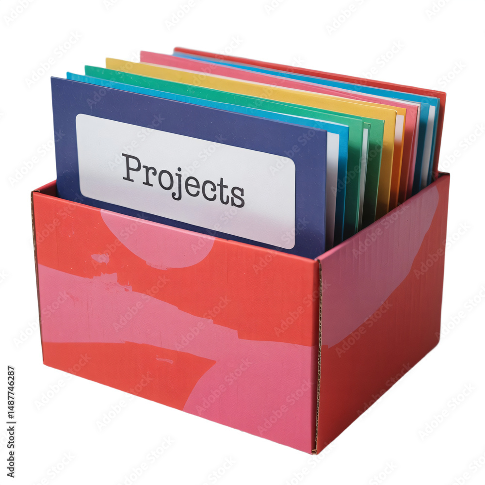 Red Project Folder Box, Organized Workspace for Productivity and Creativity, Transparent Background Red Project Folder Box, Organized Workspace for Productivity and Creativity, Transparent Background